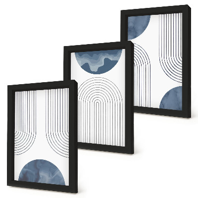 Set van ingelijste schilderijen Abstracte patronen in blauw-witte tinten.
