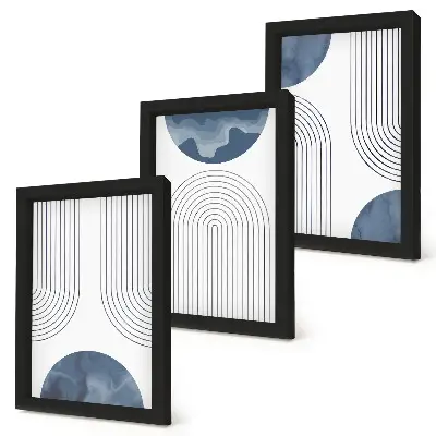 Set ingelijste schilderijen met abstracte patronen in blauw-witte tinten