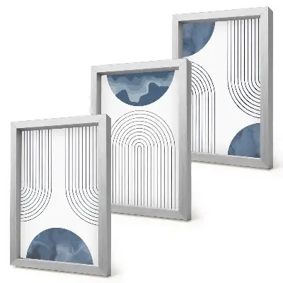 Set ingelijste schilderijen met abstracte patronen in blauw-witte tinten