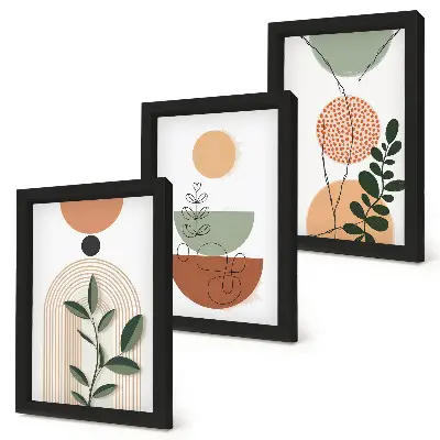 Gallery wall met abstracte vormen en kleurrijke plantmotieven