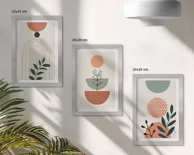 Set van ingelijste schilderijen met plantmotieven in moderne vormen en kleuren