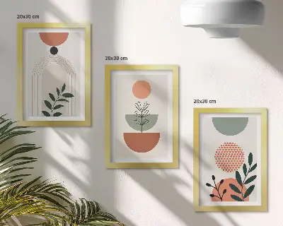 Set van ingelijste schilderijen met plantmotieven in moderne vormen en kleuren
