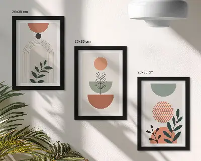 Set van ingelijste schilderijen met plantmotieven in moderne vormen en kleuren