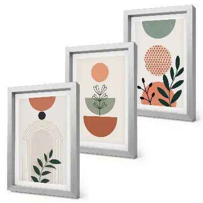 Set van ingelijste schilderijen met plantmotieven in moderne vormen en kleuren