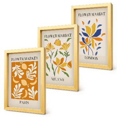Set van ingelijste schilderijen Bloemenposters Parijs Milaan Londen