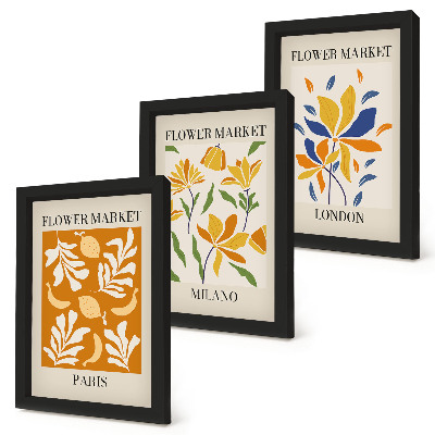 Set van ingelijste schilderijen Bloemenposters Parijs Milaan Londen