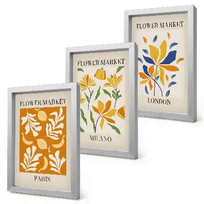 Set van ingelijste schilderijen met bloemenposters van Parijs, Milaan en Londen