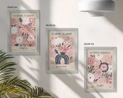 Set van ingelijste schilderijen met bloemmotieven in Tokio, Londen en Parijs