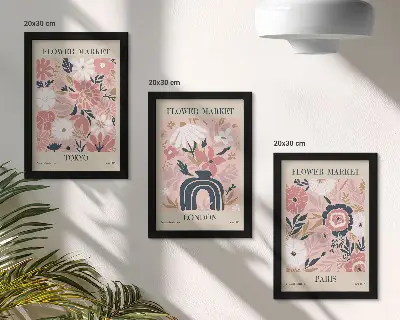 Set van ingelijste schilderijen met bloemmotieven in Tokio, Londen en Parijs