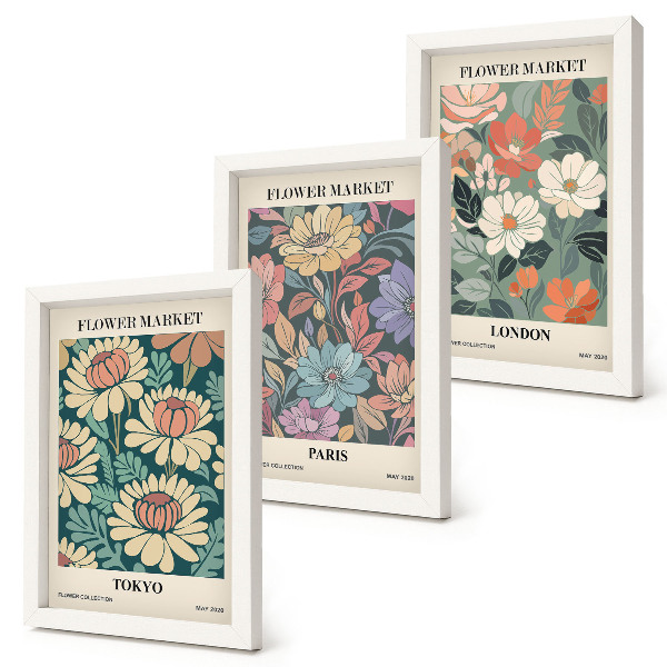 Set van ingelijste schilderijen Bloemenposters Tokio Parijs Londen