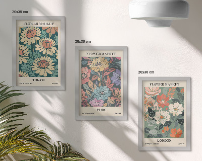 Set van ingelijste schilderijen Bloemenposters Tokio Parijs Londen
