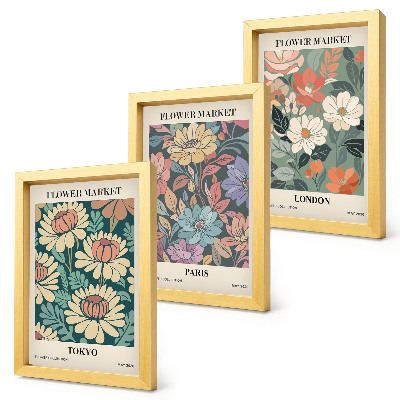 Set van ingelijste schilderijen Bloemenposters Tokio Parijs Londen