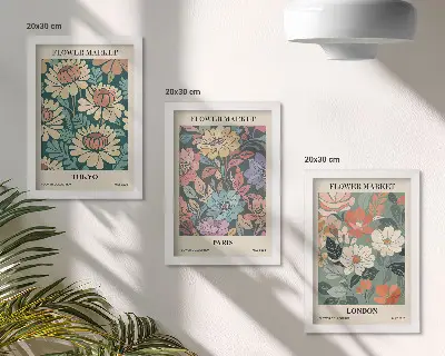 Set van ingelijste schilderijen met bloemenposters van Tokio, Parijs en Londen