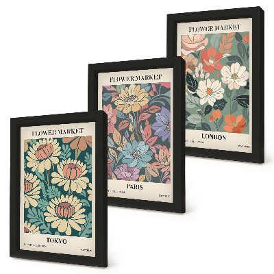 Set van ingelijste schilderijen Bloemenposters Tokio Parijs Londen