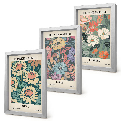 Set van ingelijste schilderijen Bloemenposters Tokio Parijs Londen