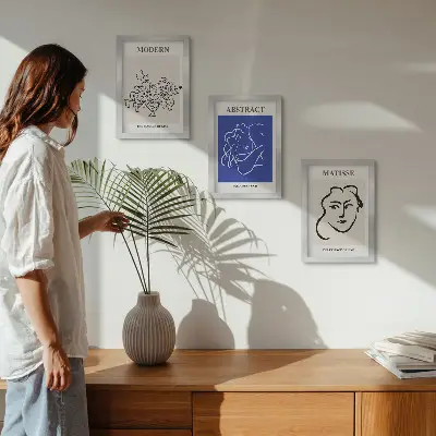Set ingelijste schilderijen posters in moderne en abstracte Henri Matisse-stijl