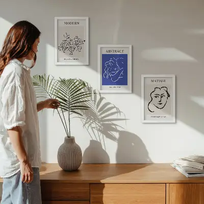 Set ingelijste schilderijen posters in moderne en abstracte Henri Matisse-stijl