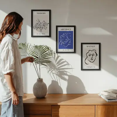 Set ingelijste schilderijen posters in moderne en abstracte Henri Matisse-stijl