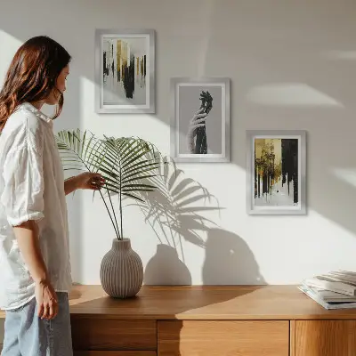 Set van ingelijste schilderijen abstracte schilderpatronen met twee handen