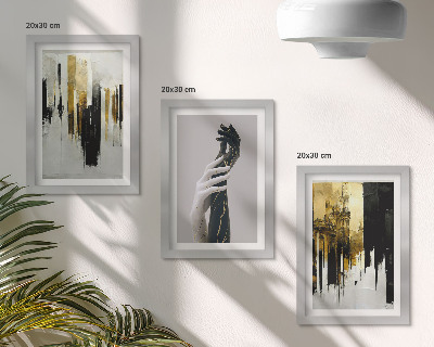 Set van ingelijste schilderijen Abstracte schilderpatronen en twee handen