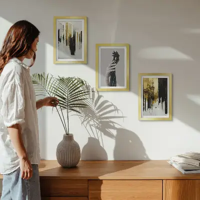 Set van ingelijste schilderijen abstracte schilderpatronen met twee handen
