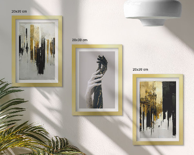 Set van ingelijste schilderijen Abstracte schilderpatronen en twee handen