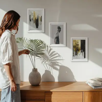 Set van ingelijste schilderijen abstracte schilderpatronen met twee handen