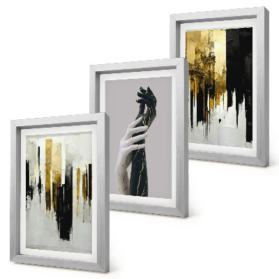 Set van ingelijste schilderijen Abstracte schilderpatronen en twee handen