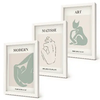Set ingelijste schilderijen met abstracte figuren in pasteltinten van Henri Matisse