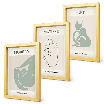 Set ingelijste schilderijen met abstracte figuren in pasteltinten van Henri Matisse