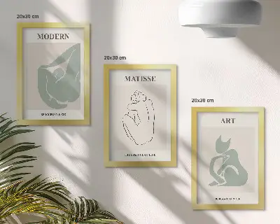 Set ingelijste schilderijen met abstracte figuren in pasteltinten van Henri Matisse