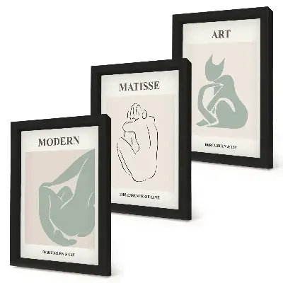 Set ingelijste schilderijen met abstracte figuren in pasteltinten van Henri Matisse