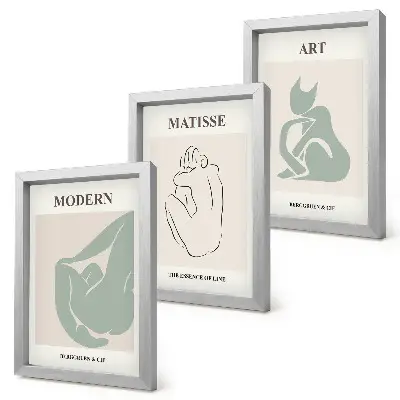 Set ingelijste schilderijen met abstracte figuren in pasteltinten van Henri Matisse