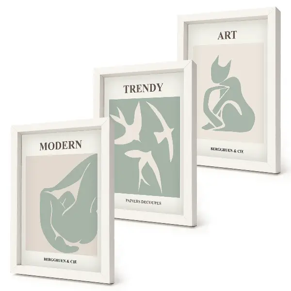 Gallery wall met abstracte figuren van Henri Matisse in ingetogen kleuren