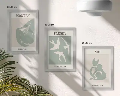 Gallery wall met abstracte figuren van Henri Matisse in ingetogen kleuren