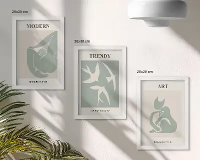 Gallery wall met abstracte figuren van Henri Matisse in ingetogen kleuren