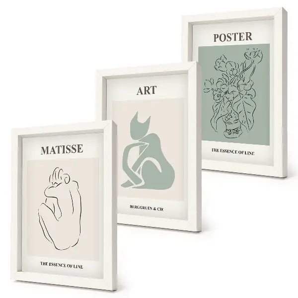 Set ingelijste posters met Henri Matisse kunst in beige en groene tinten