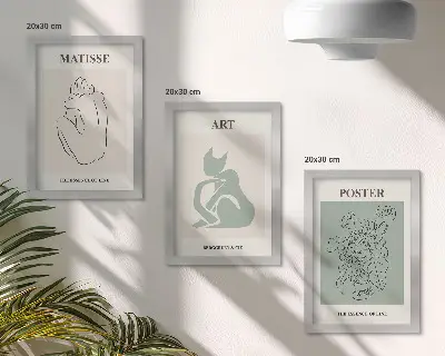 Set ingelijste posters met Henri Matisse kunst in beige en groene tinten