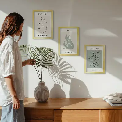 Set ingelijste posters met Henri Matisse kunst in beige en groene tinten