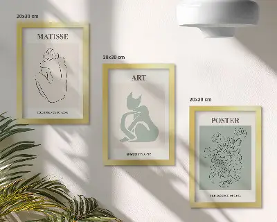 Set ingelijste posters met Henri Matisse kunst in beige en groene tinten
