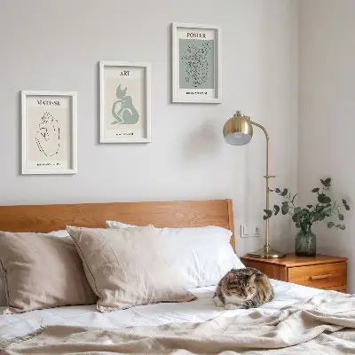 Set ingelijste posters met Henri Matisse kunst in beige en groene tinten