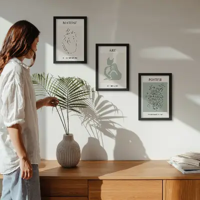 Set ingelijste posters met Henri Matisse kunst in beige en groene tinten