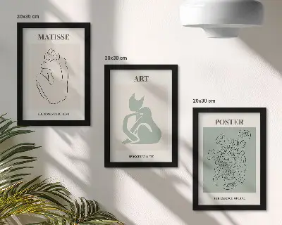Set ingelijste posters met Henri Matisse kunst in beige en groene tinten