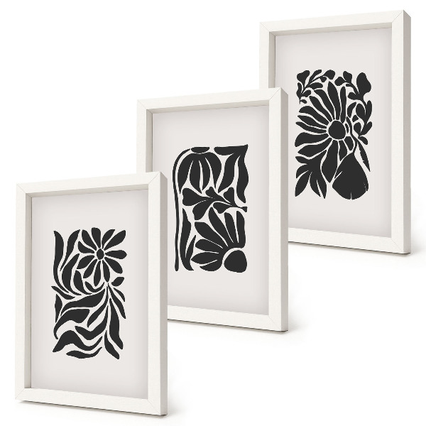 Set van ingelijste schilderijen Abstracte plantpatronen in zwarttinten