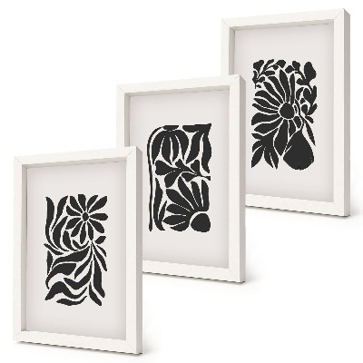 Set van ingelijste schilderijen Abstracte plantpatronen in zwarttinten