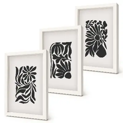Set ingelijste schilderijen met abstracte plantpatronen in zwarttinten