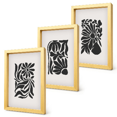 Set van ingelijste schilderijen Abstracte plantpatronen in zwarttinten