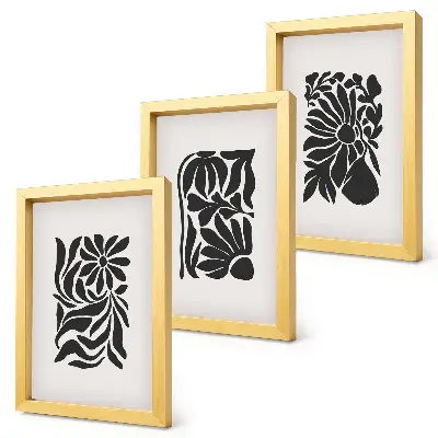 Set ingelijste schilderijen met abstracte plantpatronen in zwarttinten