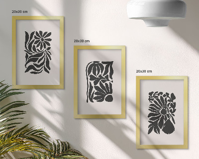 Set van ingelijste schilderijen Abstracte plantpatronen in zwarttinten