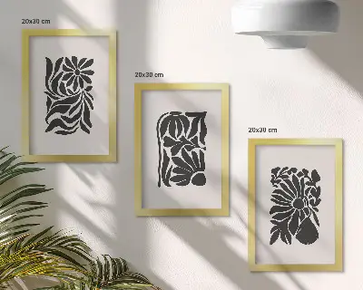 Set ingelijste schilderijen met abstracte plantpatronen in zwarttinten